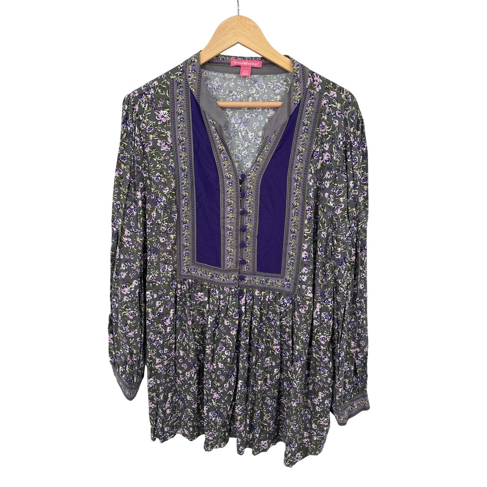 Woman Within Tunic Top Womens L 18 20 Floral Cottagecore Retro Flowy Feminine